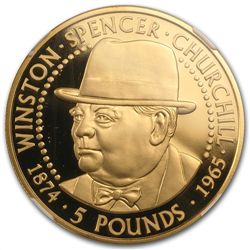 Alderney 1999 5 Pound Gold Churchill PF-68 UCAM NGC