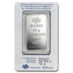 50 gram Pamp Suisse Silver Bar - Rosa (In Assay)