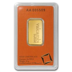20 gram Valcambi Gold Bar (In Assay) .9999 Fine
