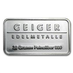 20 gram Geiger 'Security Line' Silver Bar .999 Fine