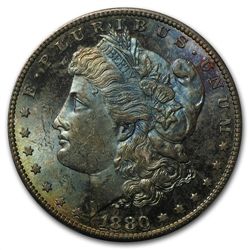 1880-S Morgan Dollar - MS-63 PCGS - Blue Obverse Toning