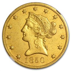 1850 $10 Liberty Gold Eagle Large Date - AU Details NGC