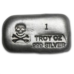1 oz Skull &amp; Bones Silver Bar .999 Fine
