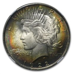 1922 Peace Dollar MS-64 NGC Beautiful Obverse Toning