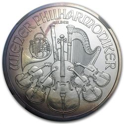 2008 1 oz Silver Austrian Philharmonic MS-69 NGC Blue T