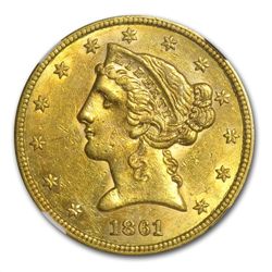 1861 $5 Liberty Gold Half Eagle - AU-58 NGC
