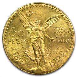 Mexico 1929 50 Pesos Gold Coin MS-64 PCGS
