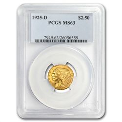 $2.50 Indian Gold Quarter Eagle Date Set - MS-63 - PCGS