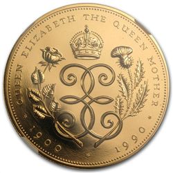 Great Britain 1990 Gold 5 Pounds Queen Mother PF-69 UCA