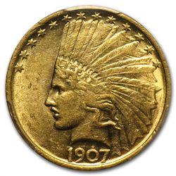 1907 $10 Indian Gold Eagle - No Motto - AU-55 PCGS