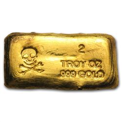 2 oz Skull &amp; Bones Gold Bar .999 Fine