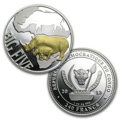 Congo 2013 Silver Proof The Big Five - Rhinoceros 4-Coi