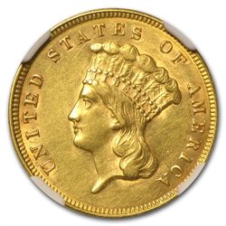 1874 $3 Gold Princess - Unc Details NGC - (Cleaned)