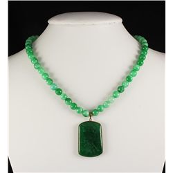 Green Jade Beaded Charm Necklace with Slab Jade HeartSh