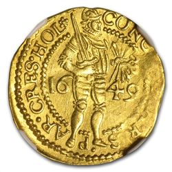 Netherlands (Holland) 1649 Gold 1 Ducat Coin NGC AU Det