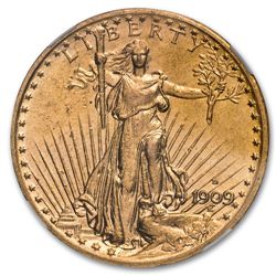 1909-D $20 St. Gaudens Gold Double Eagle - AU-58 NGC