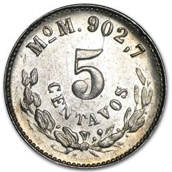 1901-1904 Mexican Silver 5 Centavos (Avg Circ) ASW. 039