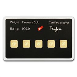 5x1 gram Argor-Heraeus Gold Bar .9999 Fine (In Assay)
