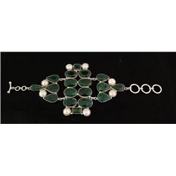 EMERALD BERYL 74.95GRAMS FASHION SILVER BRACELET