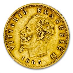 Italy 1863 Gold 5 Lire EF