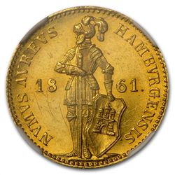 Hamburg 1861 Gold Ducat NGC MS-62