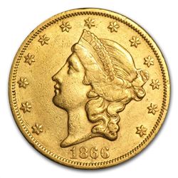 1866 $20 Liberty Gold Double Eagle - Extra Fine