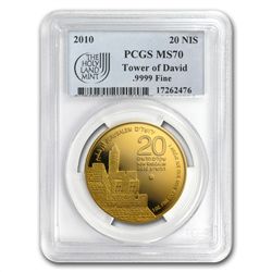 2010 Israel 1 oz Gold Tower of David .9999 MS-70 PCGS