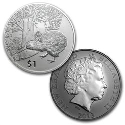 1 oz Silver New Zealand Treasures $1 Kiwi Specimen Two