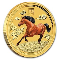 2014 1/20 oz Gold Lunar Year of the Horse Colorized (Se