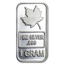 1 gram Maple Leaf Silver Bar .999 Fine