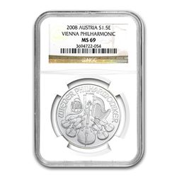 2008 1 oz Silver Austrian Philharmonic MS-69 NGC