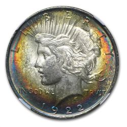 1922 Peace Dollar MS-61 NGC Beautiful Obverse Toning
