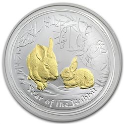 2011 Year of the Rabbit - 1 oz Gilded Silver (SII) (W/B