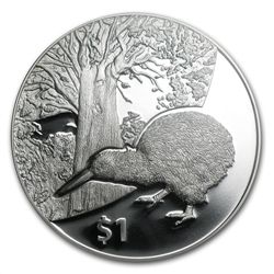 2013 1 oz Silver Proof New Zealand Treasures $1 Kiwi Co