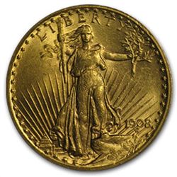 1908 $20 St. Gaudens Gold - With Motto - MS-63 PCGS