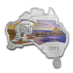 2013 1 oz Silver Australian Kangaroo - Map Shape ER MS-
