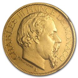 Monaco Gold 100 Francs Charles III AU NGC