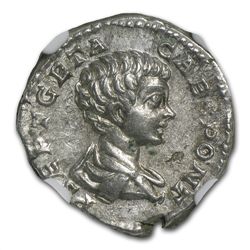 Roman AR Denarius Emperor Geta (209-211AD) NGC ChAU