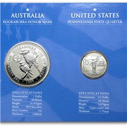 1999 1 oz Silver Australian Kookaburra - Pennsylvania Q