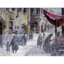 HENRY GASSER (American. 1909-1981) "Italian Market Scene". Signed H. Gasser and inscribed Italy l...
