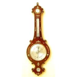 FINE VICTORIAN MOTHER OF PEARL INLAID MAHOGANY BAROMETER/THERMOMETER English. 19th Century. Dial...