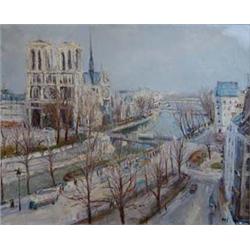MARCEL DYF (French. 1899-1985) "Paris-Notre Dame". Signed Dyf l/r. Oil on Canvas. Measuring 25 "...