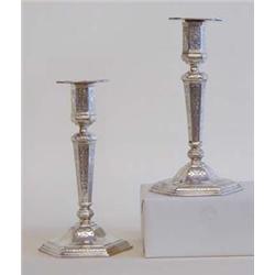 PAIR OF TIFFANY & CO. STERLING SILVER CANDLESTICKS American. 1907-1938. Each weighted hexagonal b...