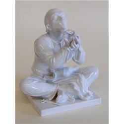 MEISSEN BLANC DE CHINE PORCELAIN FIGURE OF A CHINESE MAN German. 20th Century. Underglazed blue c...