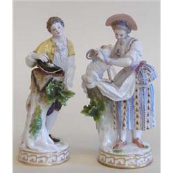 PAIR OF MEISSEN PORCELAIN FIGURES German. 19th Century. Underglazed blue crossed swords and incis...