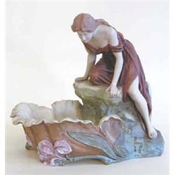 ROYAL DUX POTTERY CENTERPIECE Bohemian. Circa 1920. With molded pink triangle factory mark and nu...