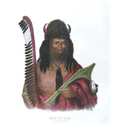 FRAMED HAND COLORED LITHOGRAPH "Kish-Ke-Kosh, A Fox Brave". Initialed A. H. within the plate. Mea...