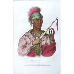 FRAMED HAND COLORED LITHOGRAPH "Ne-O-Mon-Ne, An Ioway Chief". Unsigned. Published in Philadelphia...