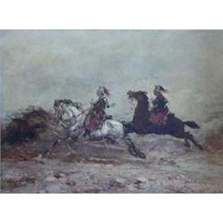 WILFRED CONSTANT BEAUQUESNE (French. 1847-1913) "Two Horsemen". Signed Beauquesne and dated 1883...