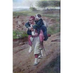 R. BERTEUX (French. 19th Century) "Two Wounded Moroccan Soldiers". Signed R. Berteux l/l. Oil on...